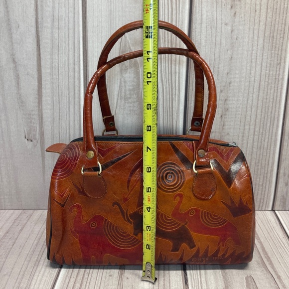 Emily Ann of Boca Raton Tooled Leather Handbag Purse Elephant Print - Picture 9 of 12